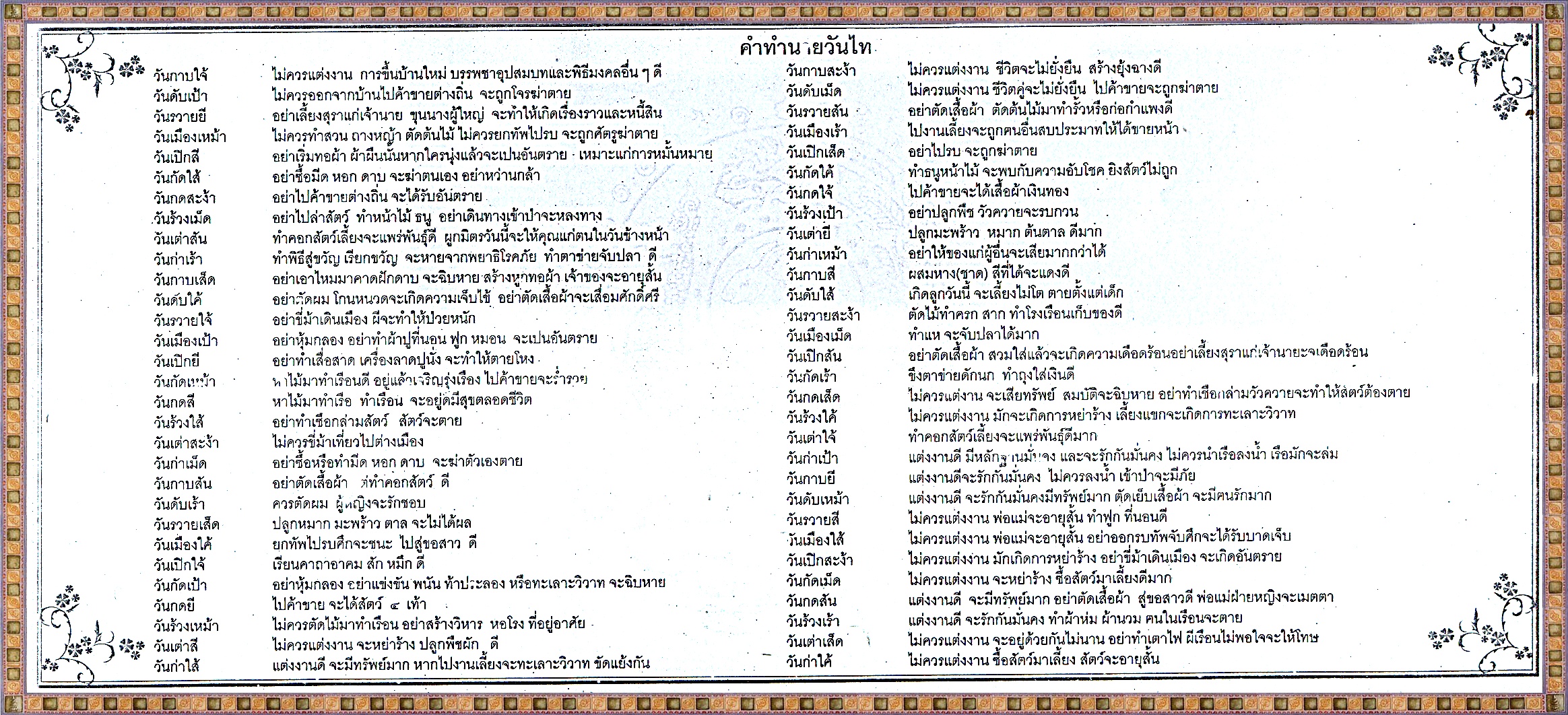 คำทำนายวันไท